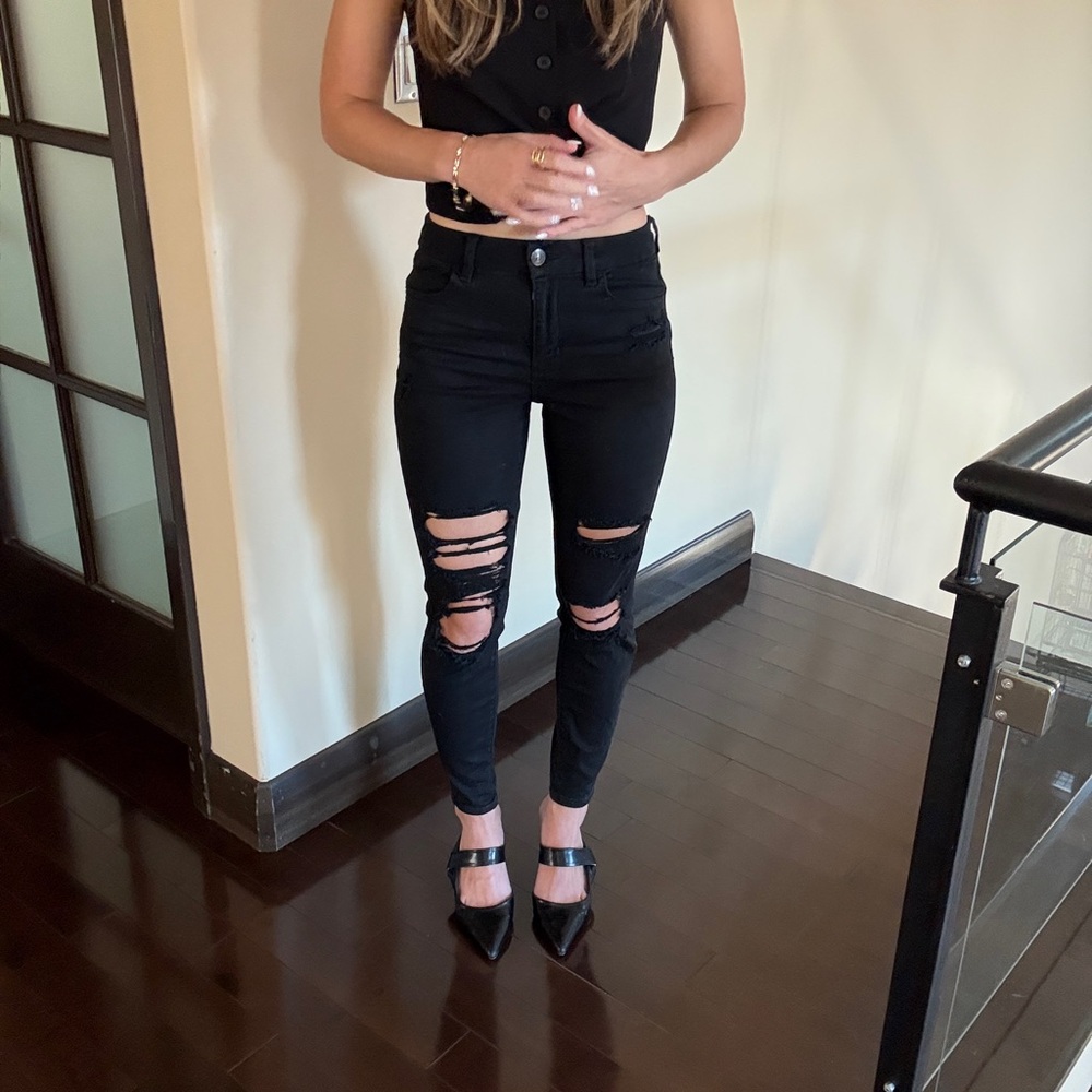 American Eagle Outfitters Black Ripped Skinny Jeans